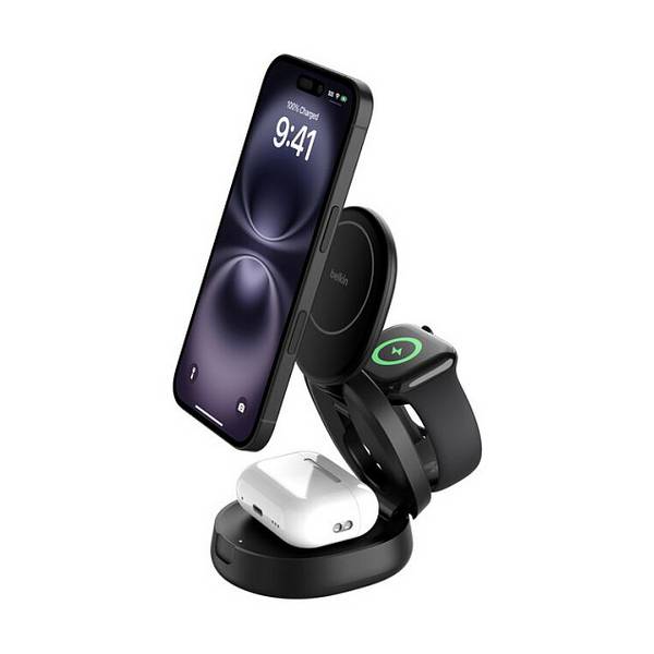 Belkin BoostCharge - Kabelloses Ladegerät - 3-in-1, magnetic, compact + AC-Netzteil