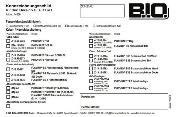Flamro 14000 Kennzeichnungsschild f.FLAMRO Brandschutzsysteme Universal Install.Baumaterial Baustoff