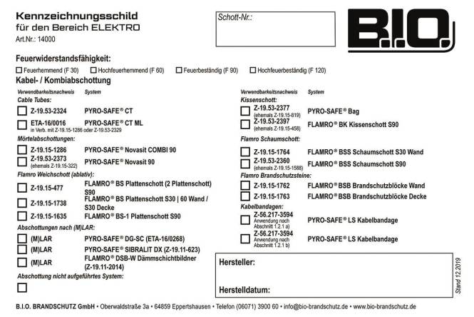 Flamro 14000 Kennzeichnungsschild f.FLAMRO Brandschutzsysteme Universal Install.Baumaterial Baustoff-0