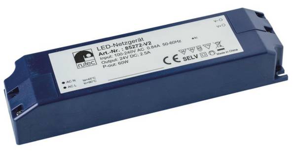 Rutec LED-Netzgerät 24V 60W 85272-V2 IP20 100-240V AC Druckklemmenanschluss Techn.Licht/Wohnraum