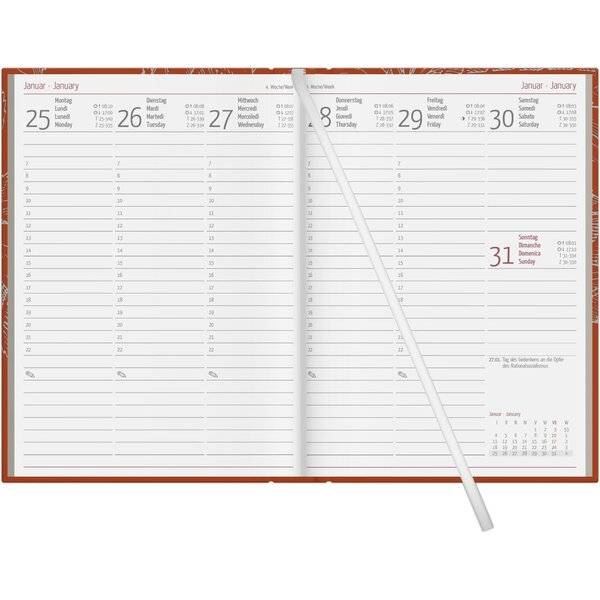 Wochenbuch 766 14,6x21cm 1 Woche/2 Seiten Recyclingpapier chestnut 2027-1