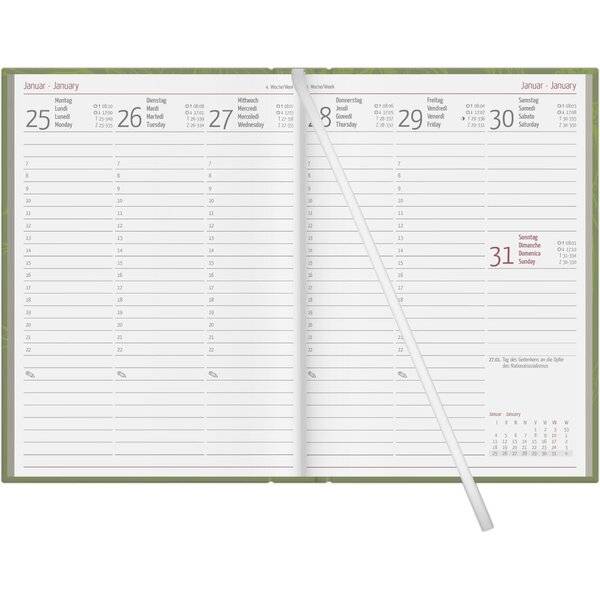 Wochenbuch 766 14,6x21cm 1 Woche/2 Seiten Recyclingpapier olive 2027-1