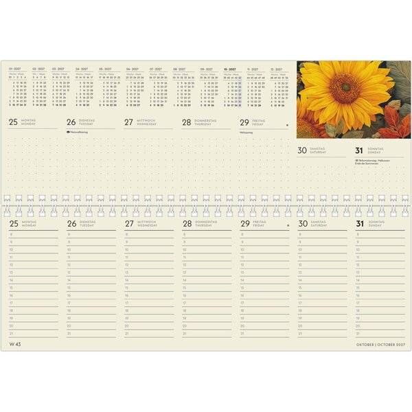Tischquerkalender 194 Greenline 29,7x10,5m 1 Woche/2 Seiten Floral 2027-1