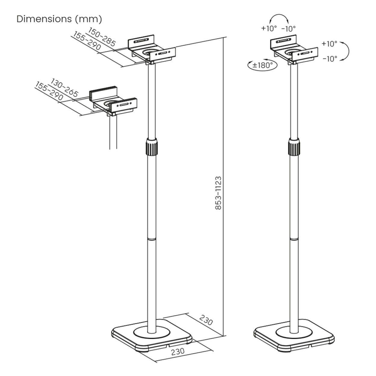 Symbolbild für Lautsprecher Ständer Set 2er Pack höhenverstellbar 853 – 1123 mm drehbar neigbar