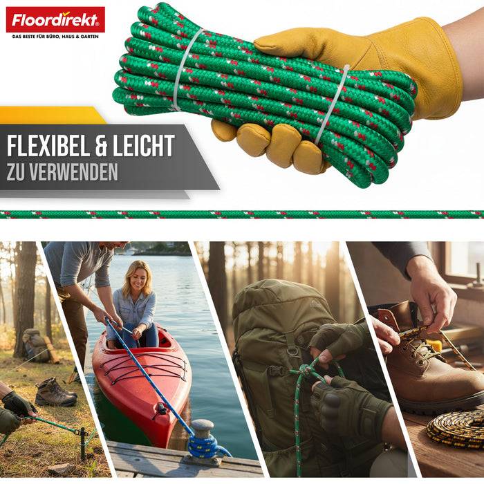 FLOORDIREKT Polypropylen Seil K2 - UV-beständiges & schwimmfähiges Allzweckseil - Grün-Rot - 14 mm x 10 m-2