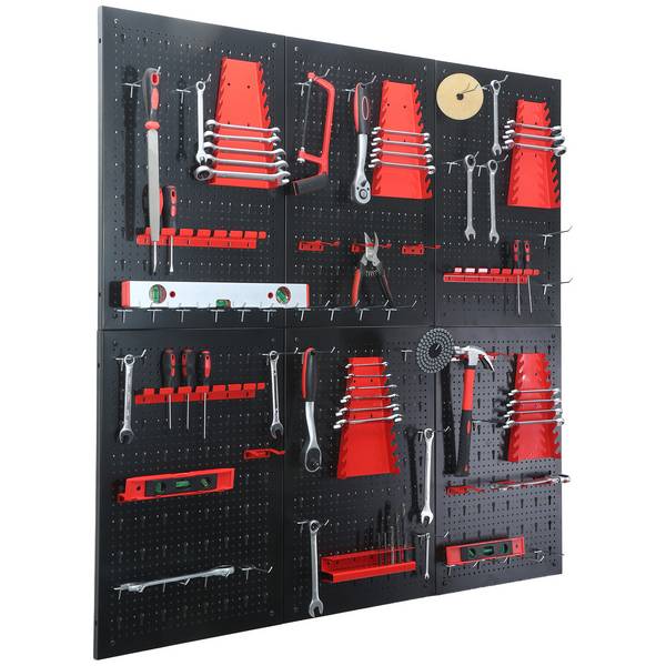 FLOORDIREKT Werkzeughalter Parker - Lochwand-Set für Werkstatt & Garage - Schwarz/Rot - 6 Platten
