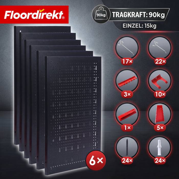 FLOORDIREKT Werkzeughalter Parker - Lochwand-Set für Werkstatt & Garage - Schwarz/Rot - 6 Platten-1
