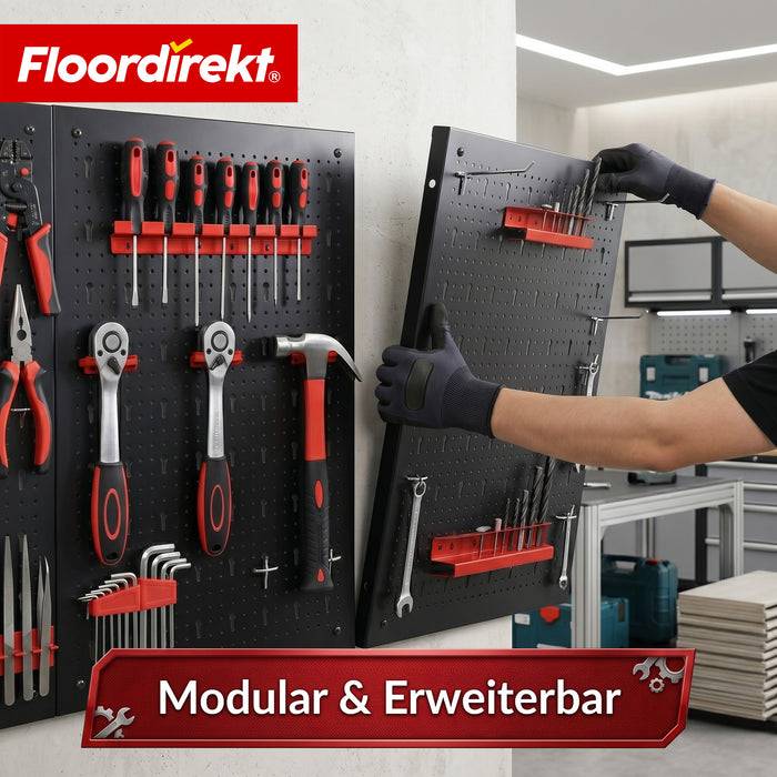 FLOORDIREKT Werkzeughalter Parker - Lochwand-Set für Werkstatt & Garage - Schwarz/Rot - 4 Platten-1