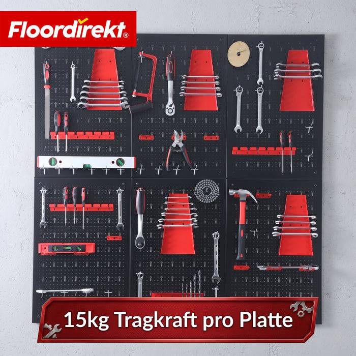 FLOORDIREKT Werkzeughalter Parker - Lochwand-Set für Werkstatt & Garage - Schwarz/Rot - 6 Platten-4