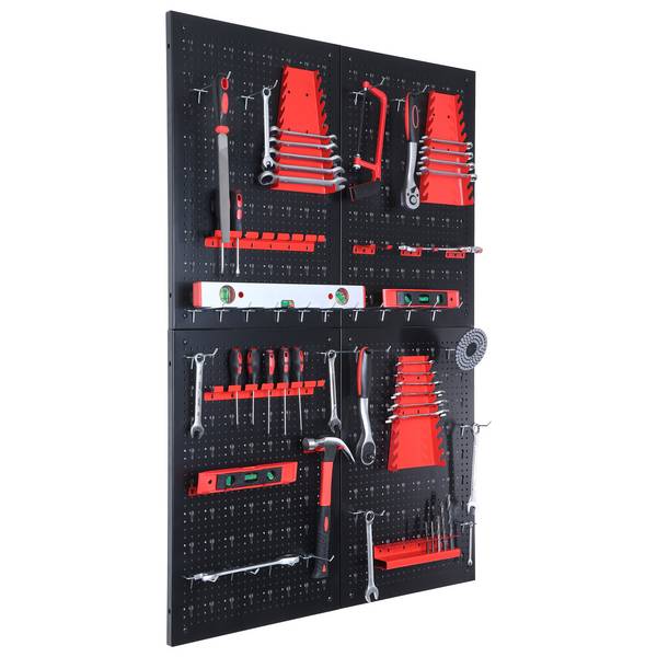 FLOORDIREKT Werkzeughalter Parker - Lochwand-Set für Werkstatt & Garage - Schwarz/Rot - 4 Platten
