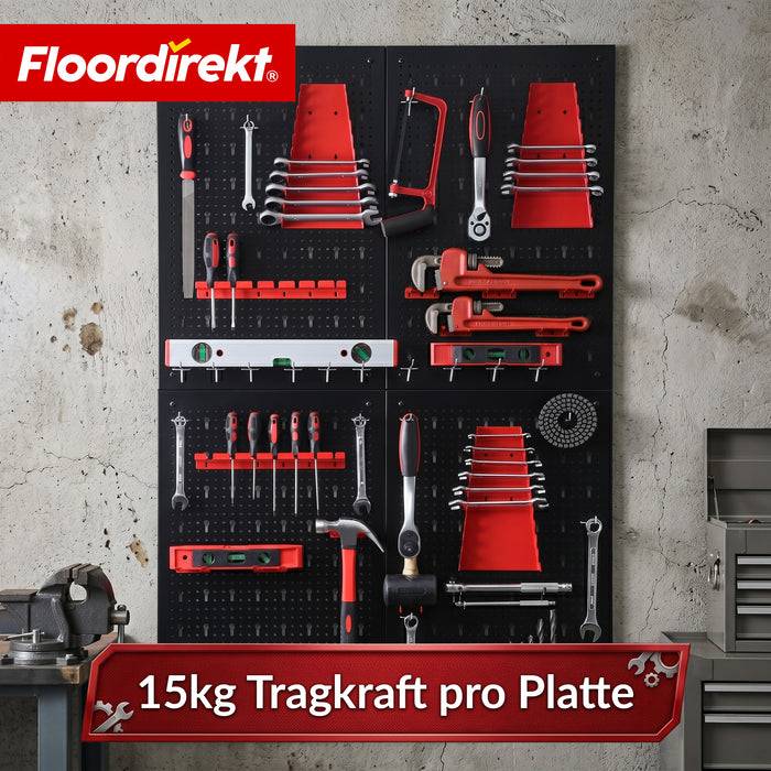 FLOORDIREKT Werkzeughalter Parker - Lochwand-Set für Werkstatt & Garage - Schwarz/Rot - 4 Platten-3