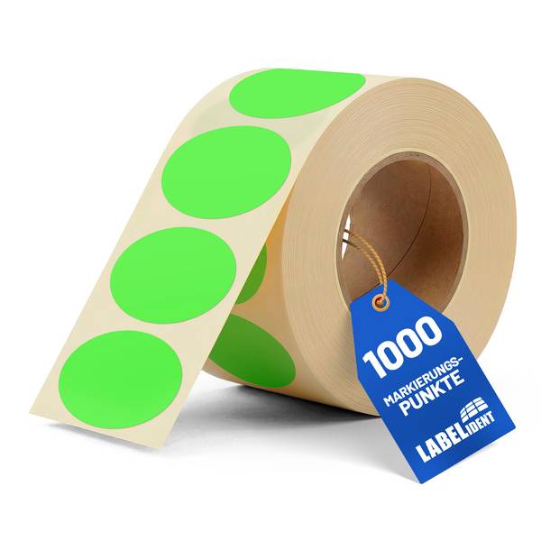 Labelident Klebepunkte grün, Ø 40 mm, Papier, 1,57 Zoll, 1.000 Stück