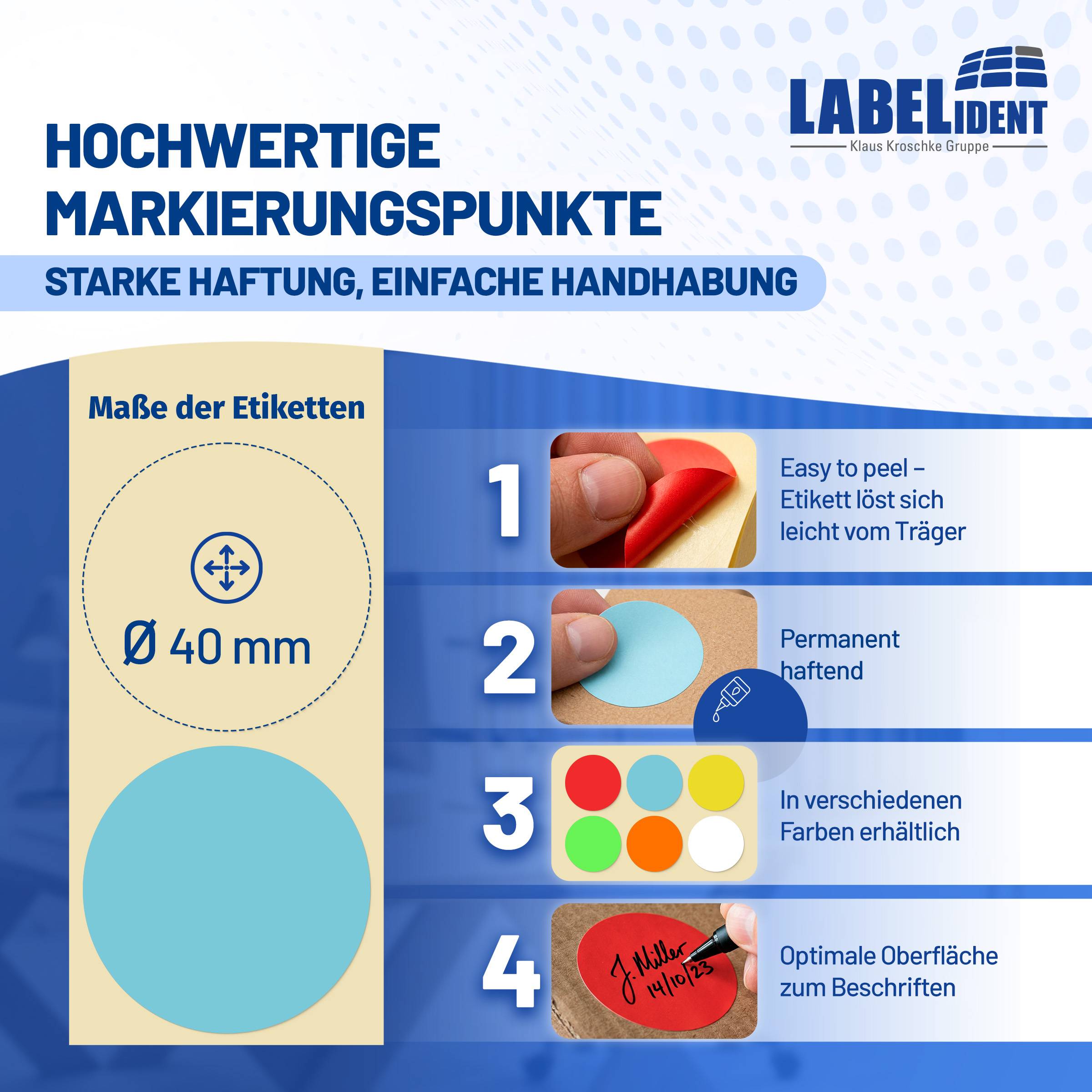Labelident Klebepunkte blau, Ø 40 mm, Papier, 1,57 Zoll, 1.000 Stück-1