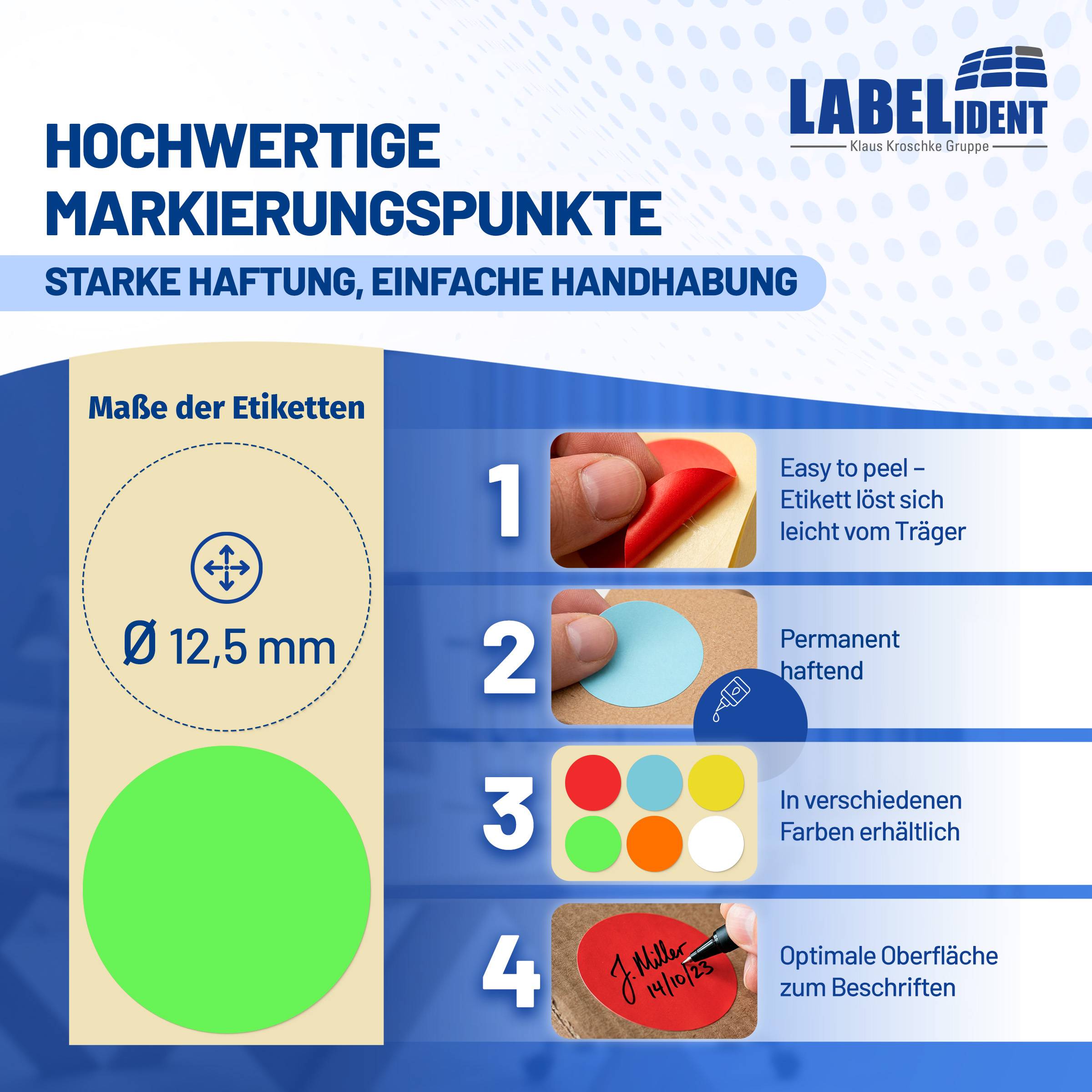 Labelident Klebepunkte grün, Ø 12,5 mm, Papier, 1,57 Zoll, 1.000 Stück-4