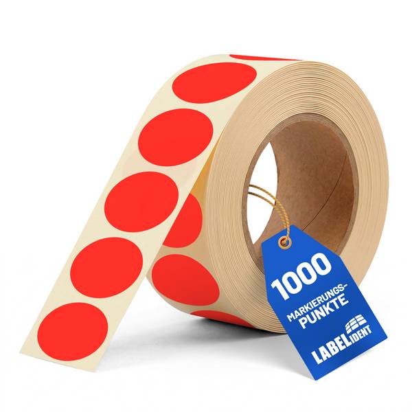 Labelident Klebepunkte rot, Ø 30 mm, Papier, 1,57 Zoll, 1.000 Stück