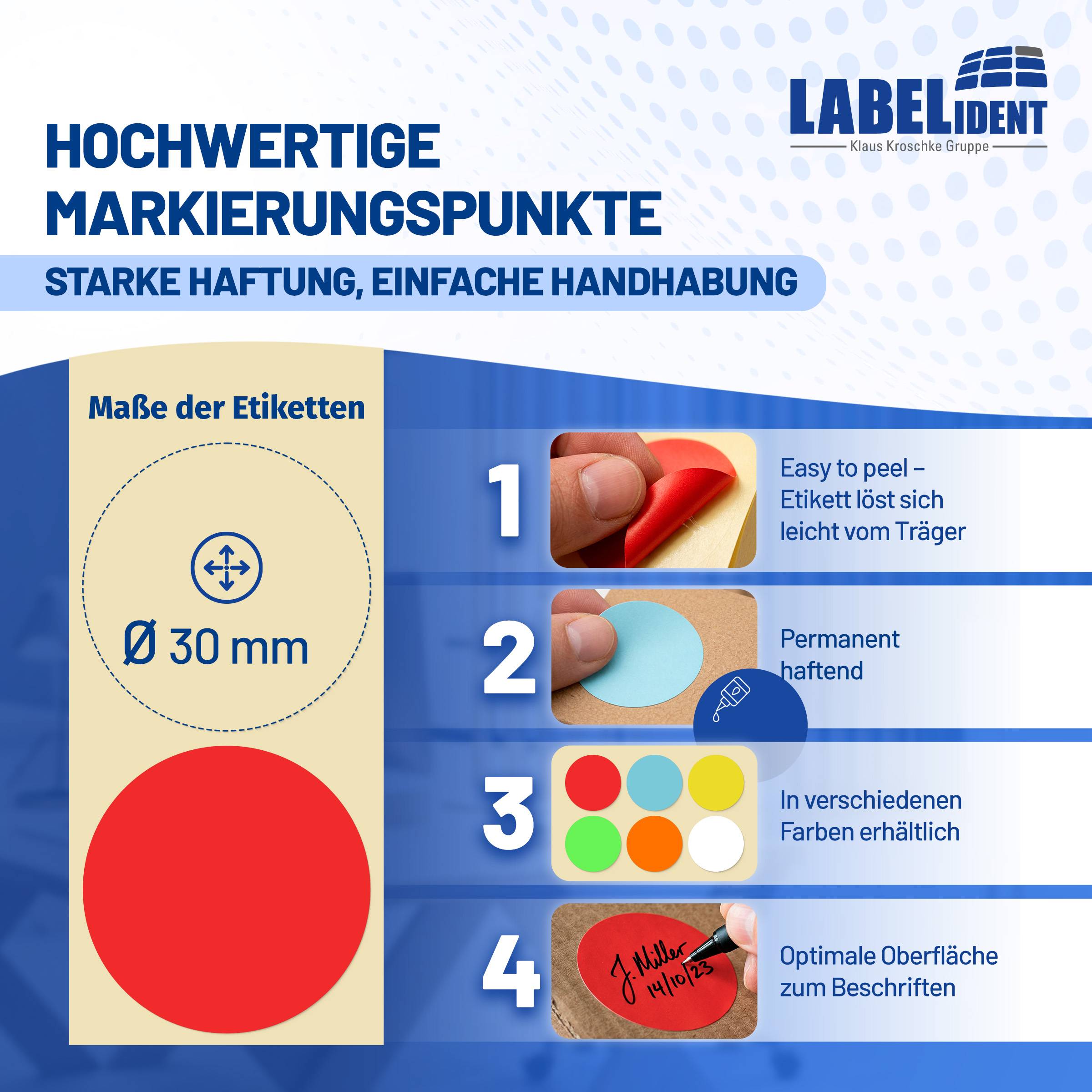 Labelident Klebepunkte rot, Ø 30 mm, Papier, 1,57 Zoll, 1.000 Stück-4