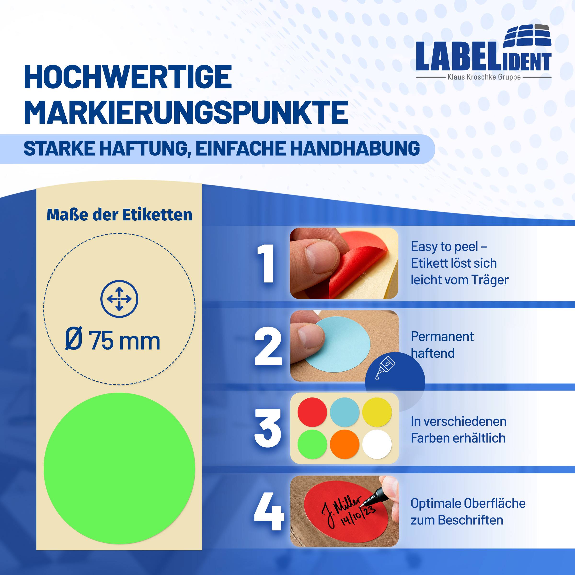 Labelident Klebepunkte grün, Ø 75 mm, Papier, 1,57 Zoll, 500 Stück-4