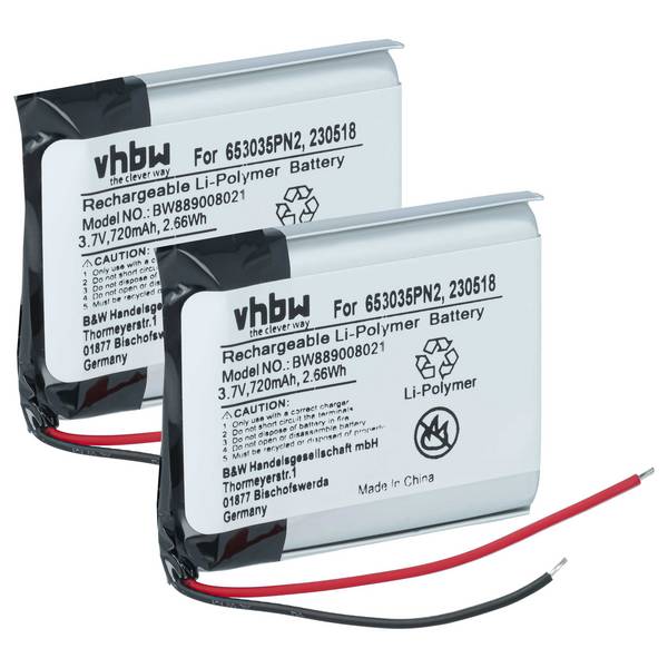vhbw 2x Akku kompatibel mit Anker SoundCore Q30 | Q35, Q20, Q10 Wireless Headset Kopfhörer (720 mAh, 3,7 V, Li-Polymer)