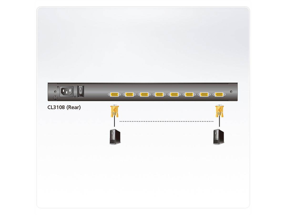 Aten CL3108NX KVM-Switch, 18,5Zoll TFT, VGA, PS/2-USB, 8 Port, ES-Layout-0
