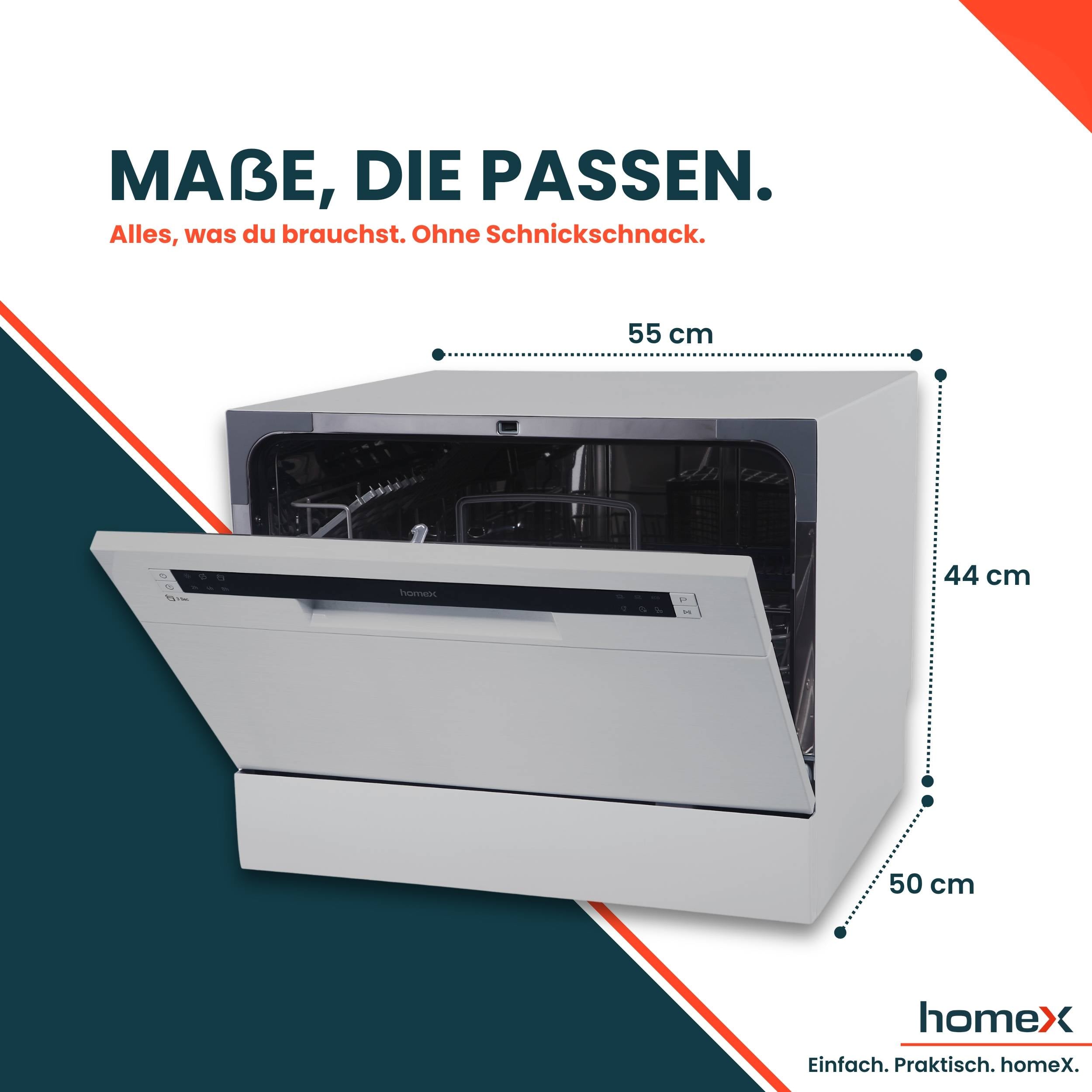 homeX GST6AD-S Tischgeschirrspüler, Mini Geschirrspüler - 6 Programme, Spülmaschine klein für 6 Maßgedecke, AquaStop-3