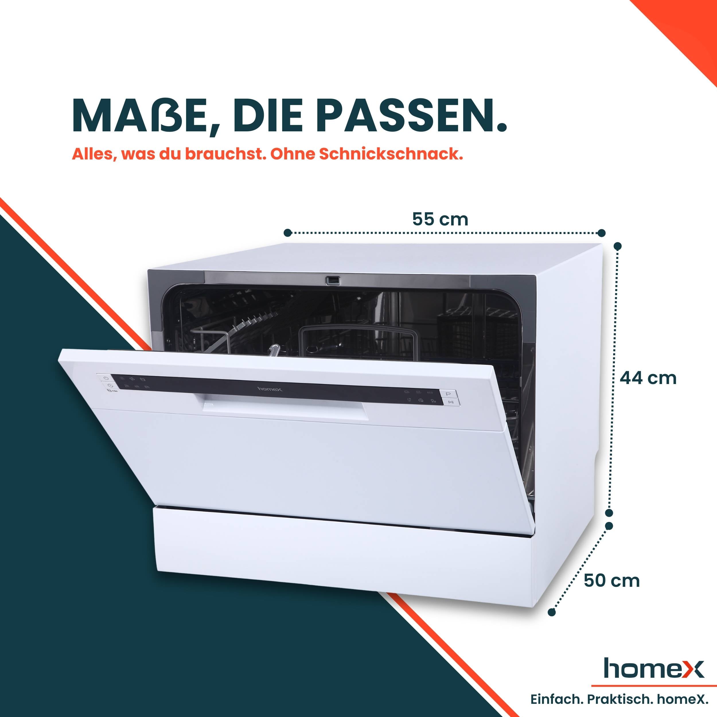 homeX GST6AD-W Tischgeschirrspüler, Mini Geschirrspüler - 6 Programme, Spülmaschine klein für 6 Maßgedecke, AquaStop-4