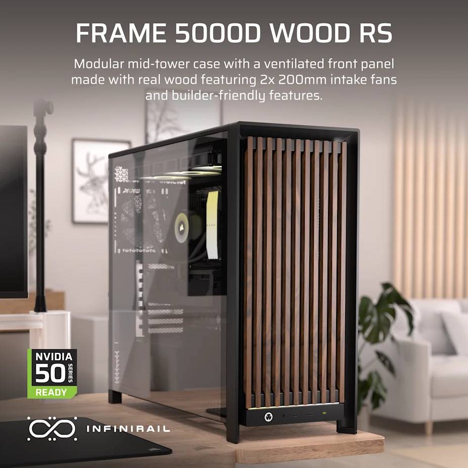 Corsair FRAME 5000D WOOD RS, Midi Tower, PC, Schwarz, Walnuss, ATX, EATX, micro ATX, Mini-ITX, Kunststoff, Stahl, Gehärt-2