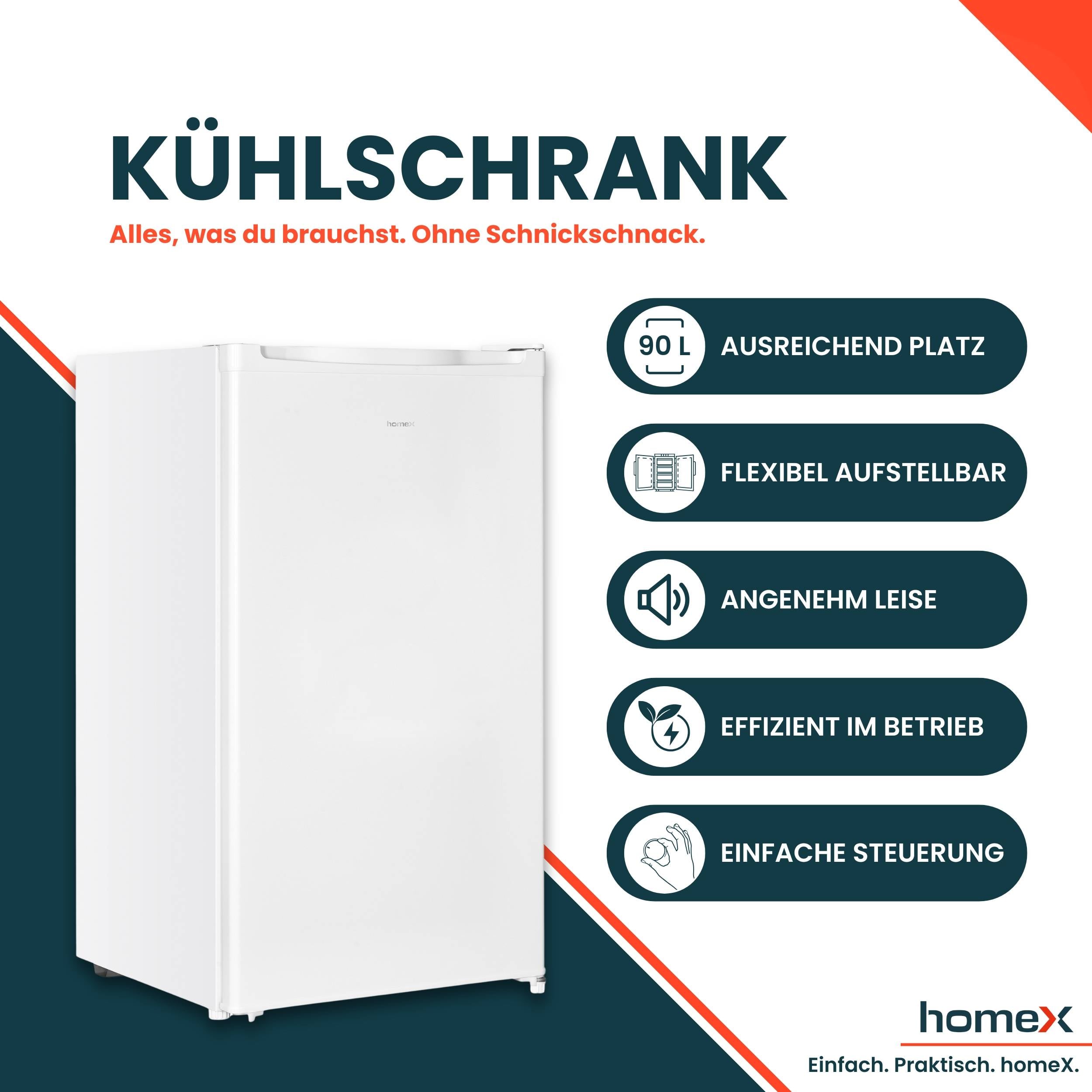 homeX CS0881-W Kühlschrank ohne Gefrierfach, Vollraumkühlschrank klein - 90L Nutzinhalt, freistehend und kompakt, weiß-2