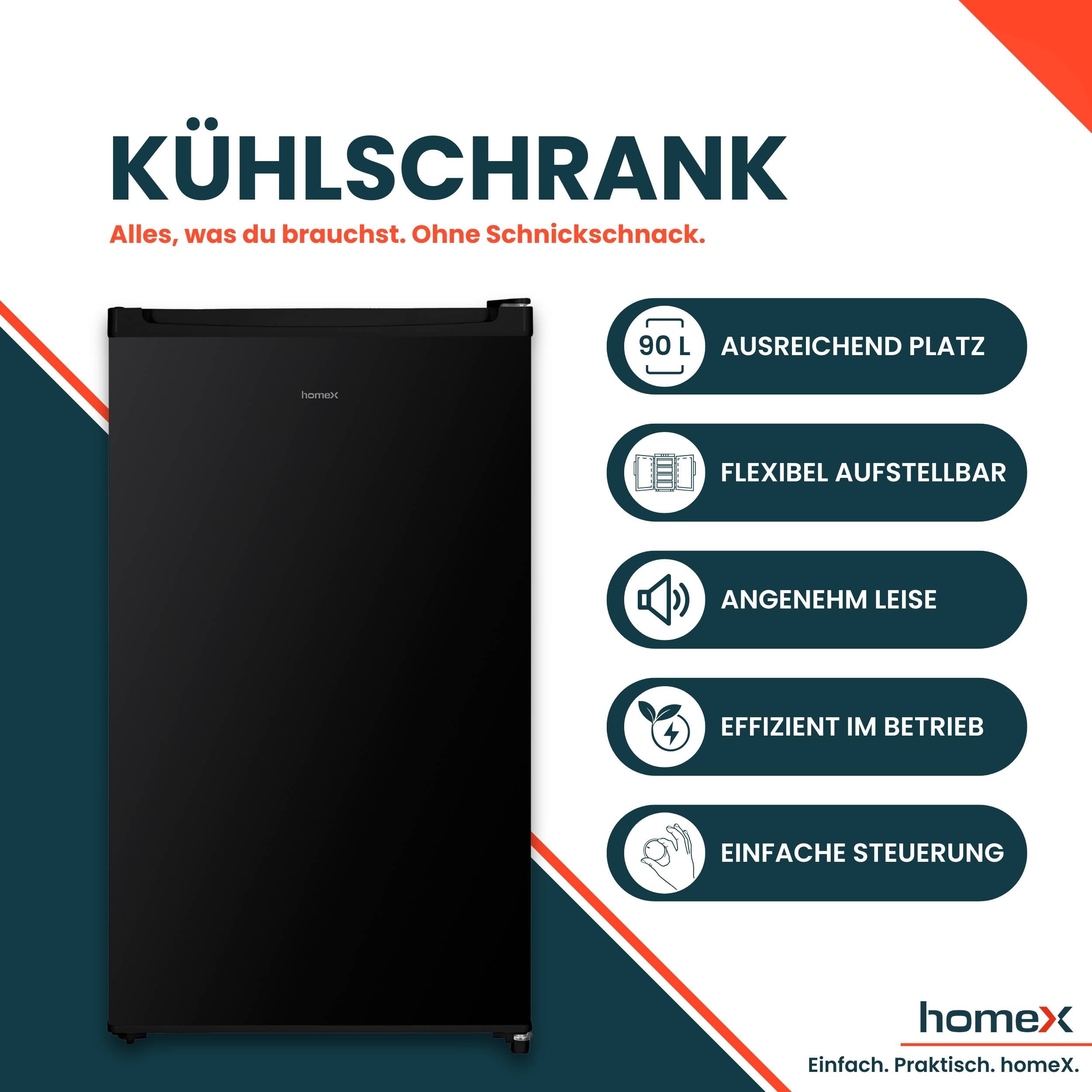 homeX CS0881-B Kühlschrank ohne Gefrierfach, Vollraumkühlschrank klein - 90L Nutzinhalt, freistehend, kompakt, schwarz-2