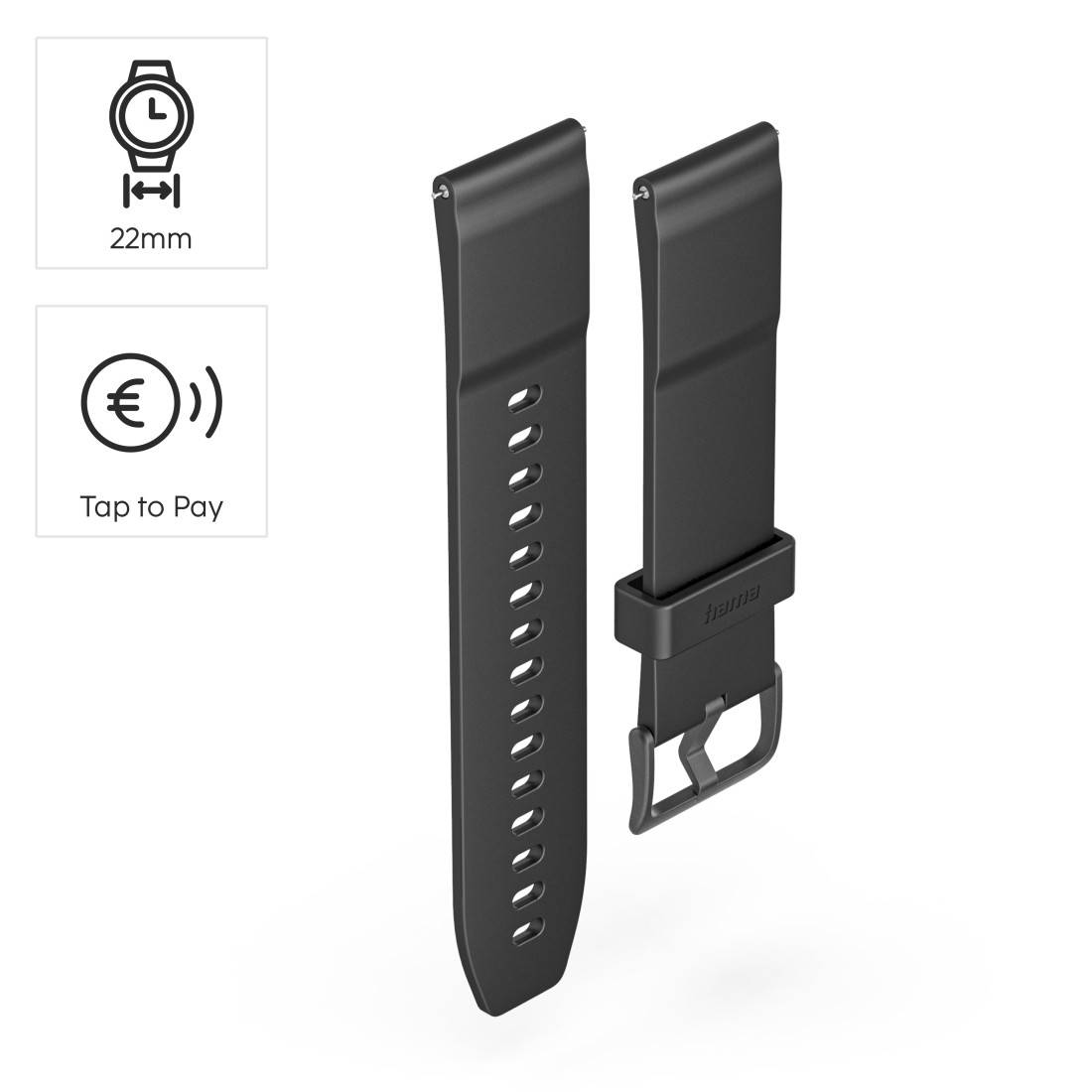 hama 00178659 Bezahlarmband, NFC, kontaktlos bezahlen, für Uhr/Smartwatch, 22 mm, Schwarz-3