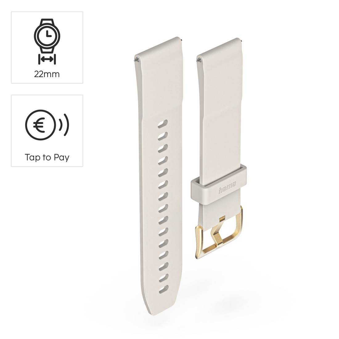 hama 00178660 Bezahlarmband, NFC, kontaktlos bezahlen, für Uhr/Smartwatch, 22 mm, Beige-1