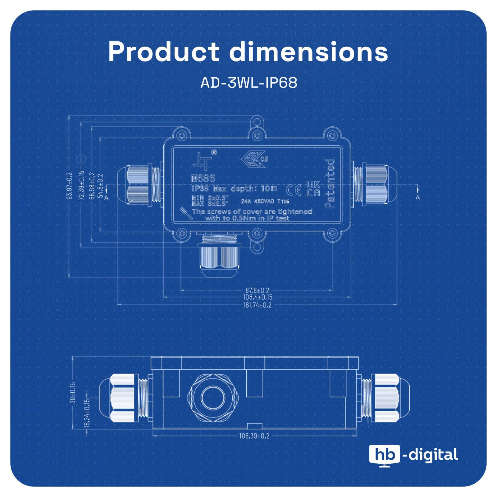 hb-digital Abzweigdose wasserdicht IP68 3 Wege Typ L Installationsdose-3