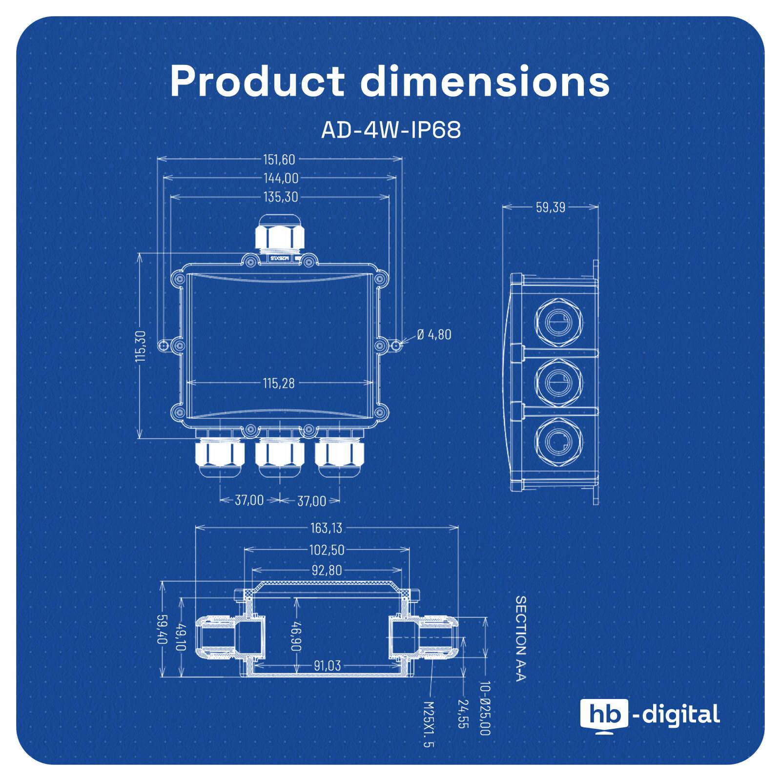 hb-digital Abzweigdose wasserdicht IP68 4 Wege Installationsdose-3