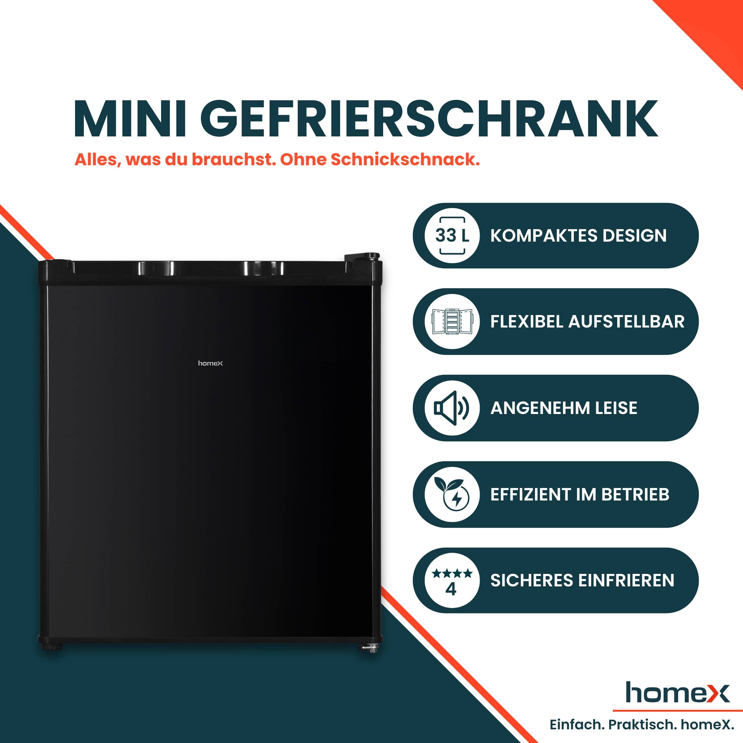 homeX FM1015-B Mini Gefrierschrank, Gefriertruhe klein - 33L Nutzinhalt, 4-Sterne Gefrierbox, Freezer, Tiefkühlschrank-1