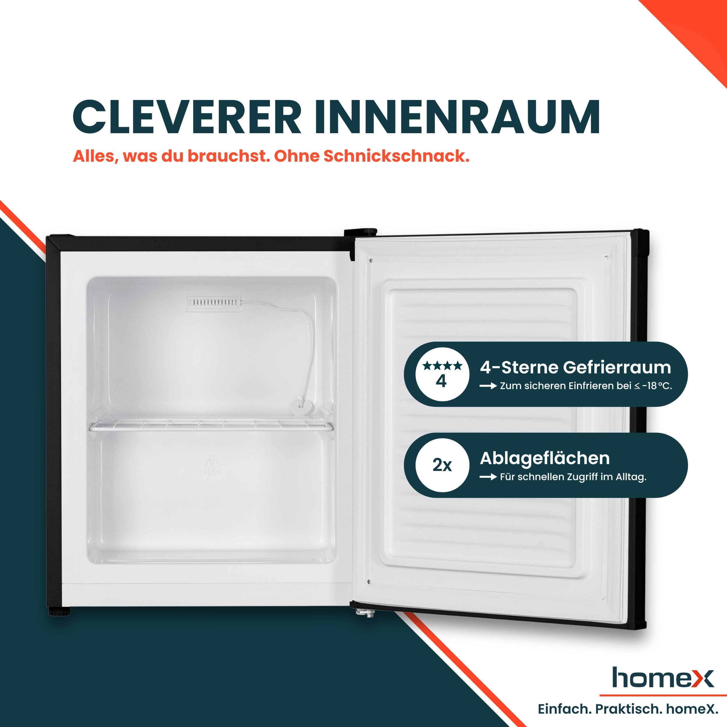 homeX FM1015-B Mini Gefrierschrank, Gefriertruhe klein - 33L Nutzinhalt, 4-Sterne Gefrierbox, Freezer, Tiefkühlschrank-3