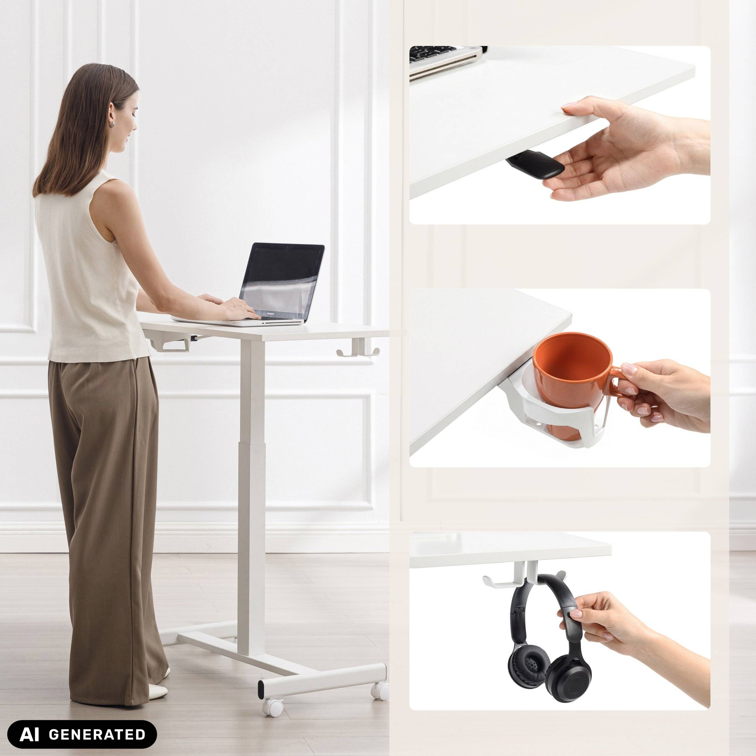 Sitz-/Stehtisch Stand K 71-108 cm inkl. Getränkehalter weiß hjh OFFICE-2
