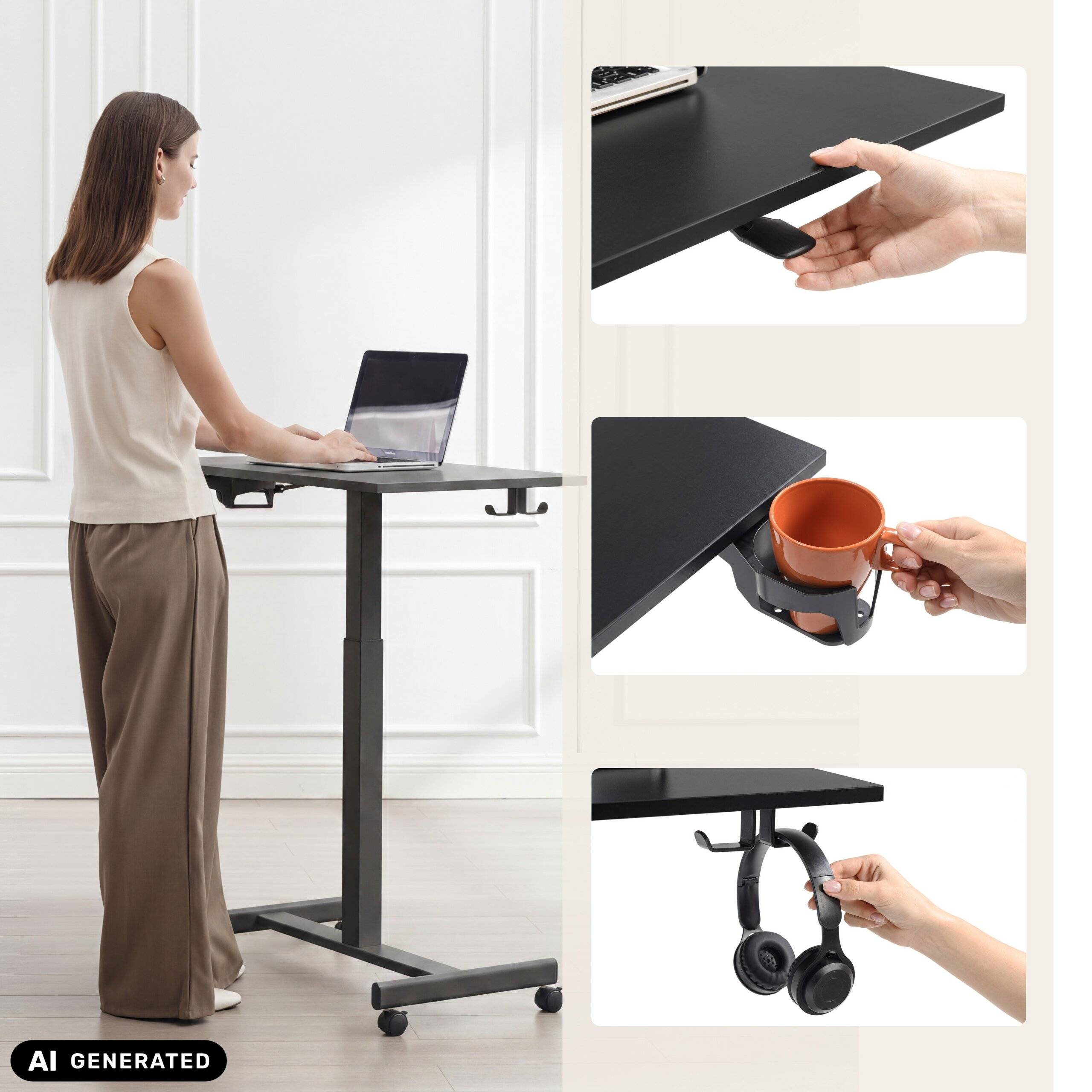 Sitz-/Stehtisch Stand K 72,5-111 cm inkl. Getränkehalter schwarz hjh OFFICE-2