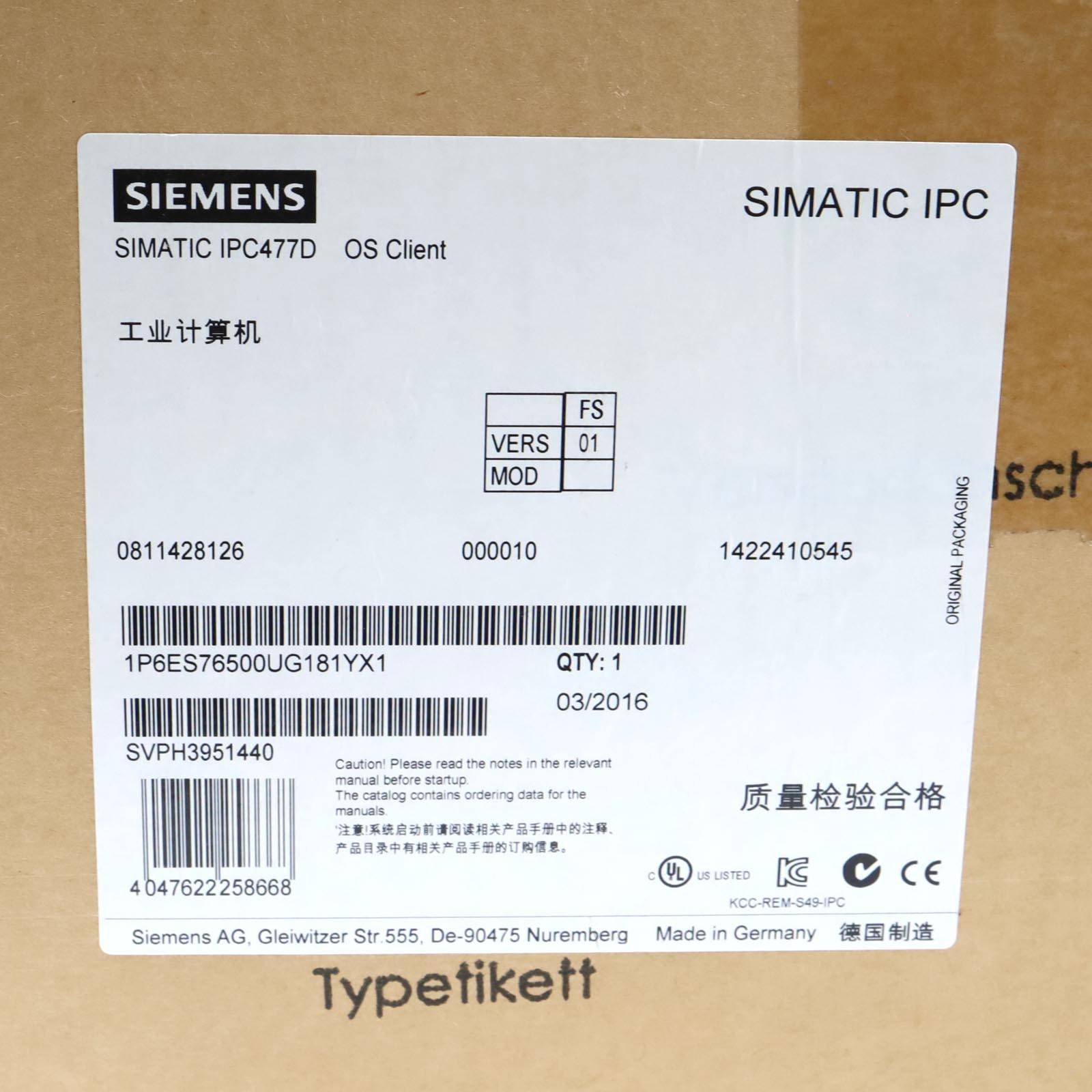 Simatic IPC477D OS Client 6ES7650-0UG18-1YX1 SIE-1