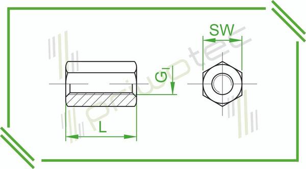 Abstandsbolzen I/I SW5,5x18 I/I=M3 durchgehend MS-NI (100 Stk.)