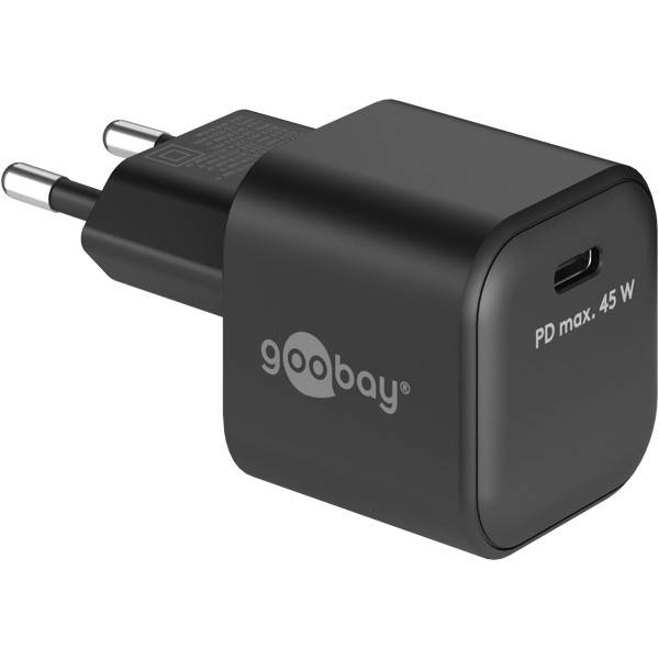 Goobay Nano USB Netzteil 45W Power Delivery GaN Charger, kompaktes universal Ladegerät, USB-C® , Schwarz