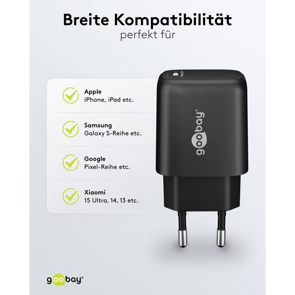 Goobay USB-C® PD GaN Schnellladegerät 25W, Netzladegerät, kompakt, schwarz-4