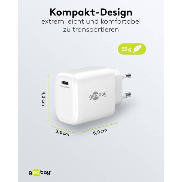 Goobay USB-C® PD GaN Schnellladegerät 25W, Netzladegerät, kompakt, weiß-2