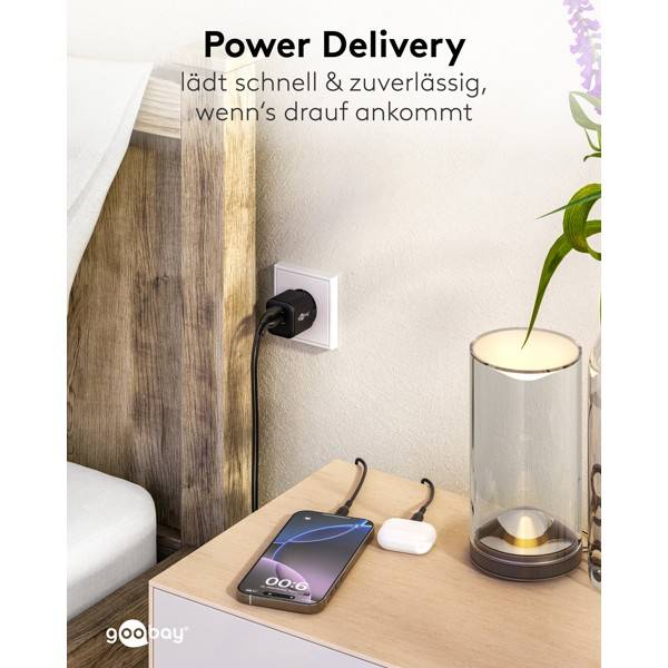 Goobay Nano Dual USB Netzteil 20 W GaN Charger, kompaktes universal Ladegerät, 1x USB-A & 1x USB-C , Schwarz-5