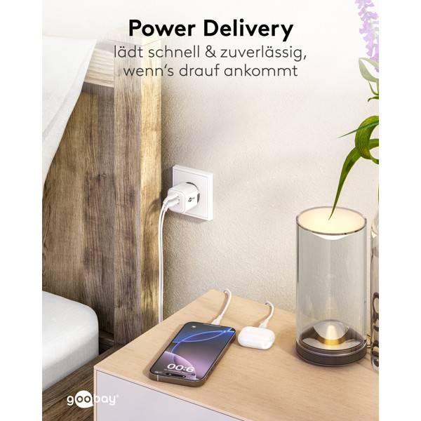 Goobay Nano Dual USB Netzteil 20 W GaN Charger, kompaktes universal Ladegerät, 1x USB-A & 1x USB-C , Weiß-5
