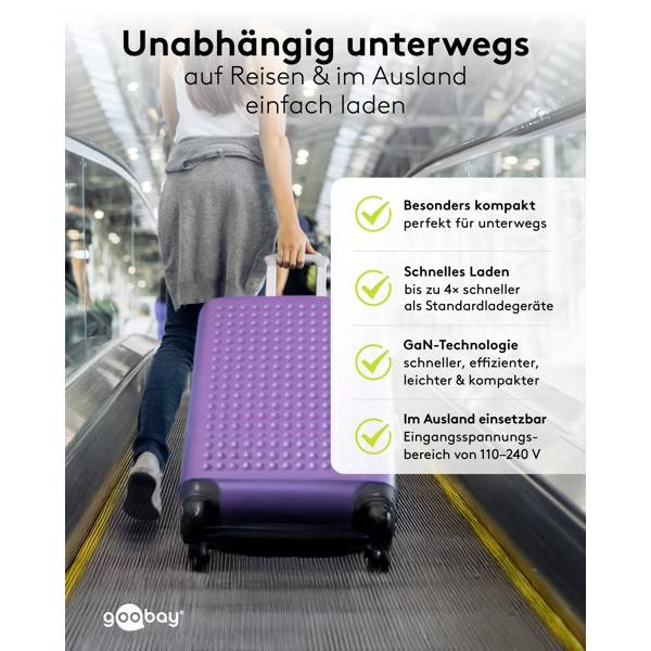 Goobay Nano Dual USB Netzteil 20 W GaN Charger, kompaktes universal Ladegerät, 1x USB-A & 1x USB-C , Schwarz-6