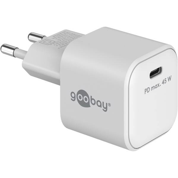 Goobay Nano USB Netzteil 45W Power Delivery GaN Charger, kompaktes universal Ladegerät, USB-C® , Weiß