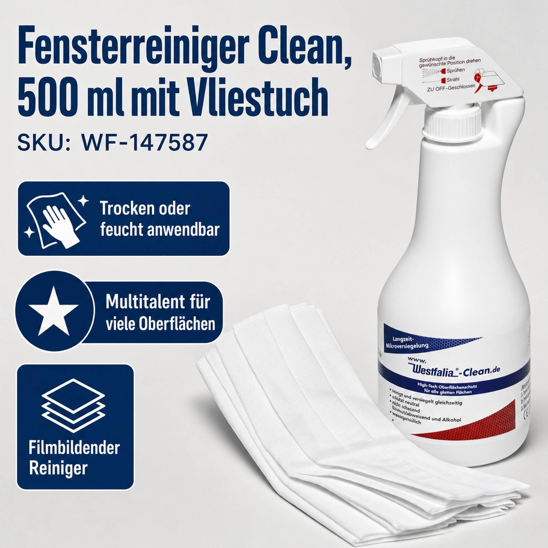 Fensterreiniger Clean,500 ml mit Vliestuch-5