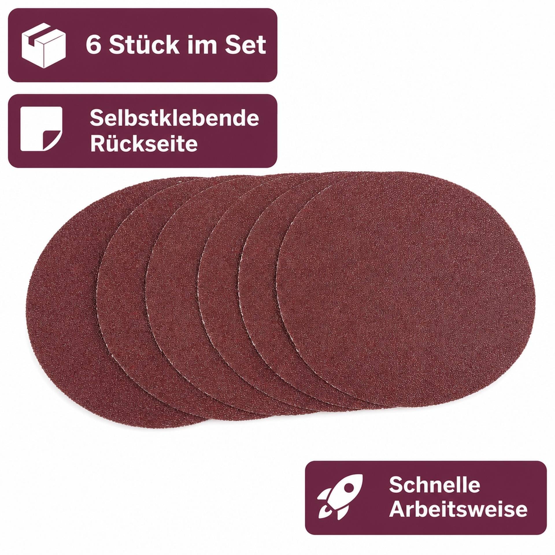 Schleifpapier Set, Durchmesser 125 mm, selbstklebend, 6 Stück (je 2 x K60-K80-K120)-1