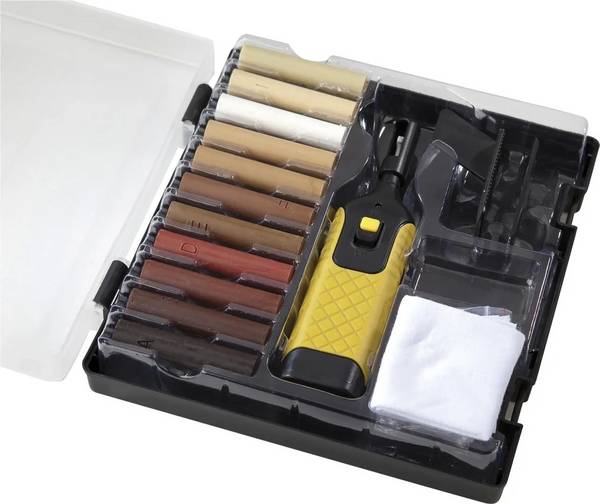 Reparatur-Set für Laminat und Parkett mit 11 Farben Hartwachsstangen
