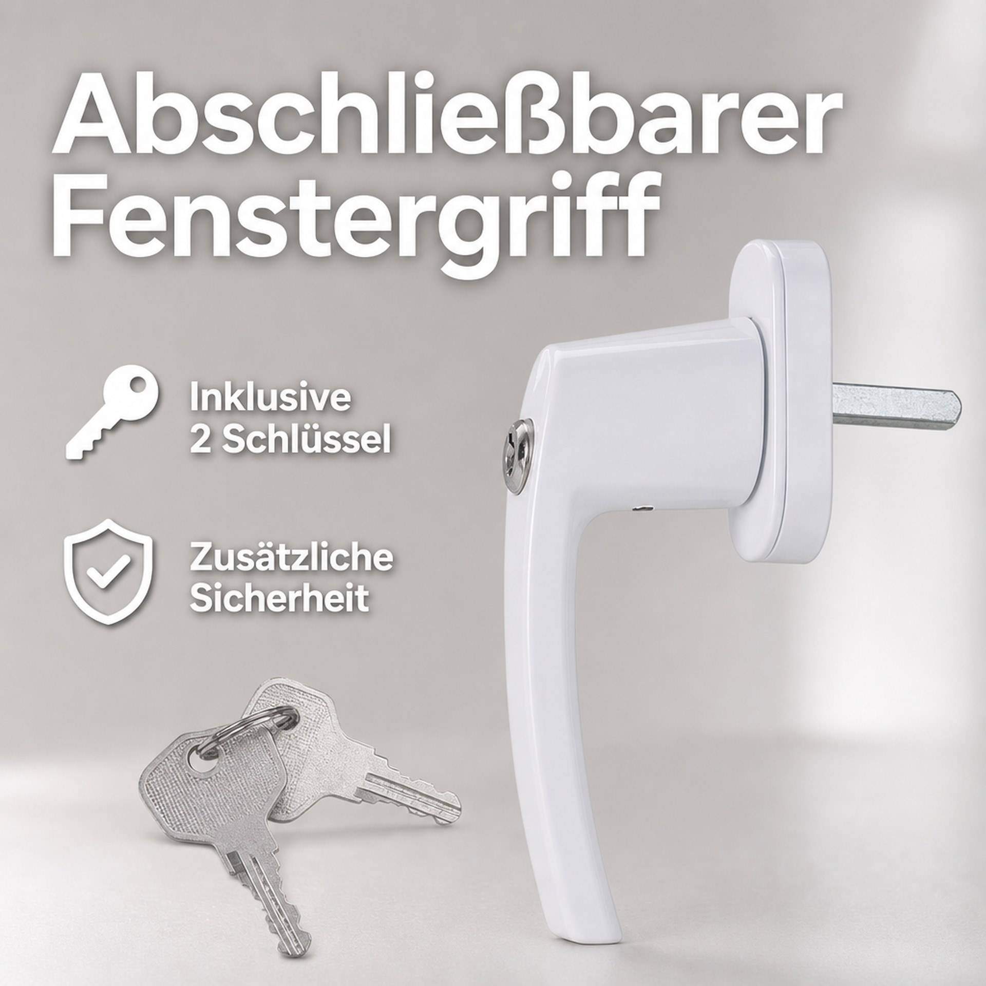 Fenstergriff, abschließbar, mit 2 Schlüsseln, Farbe weiß-3