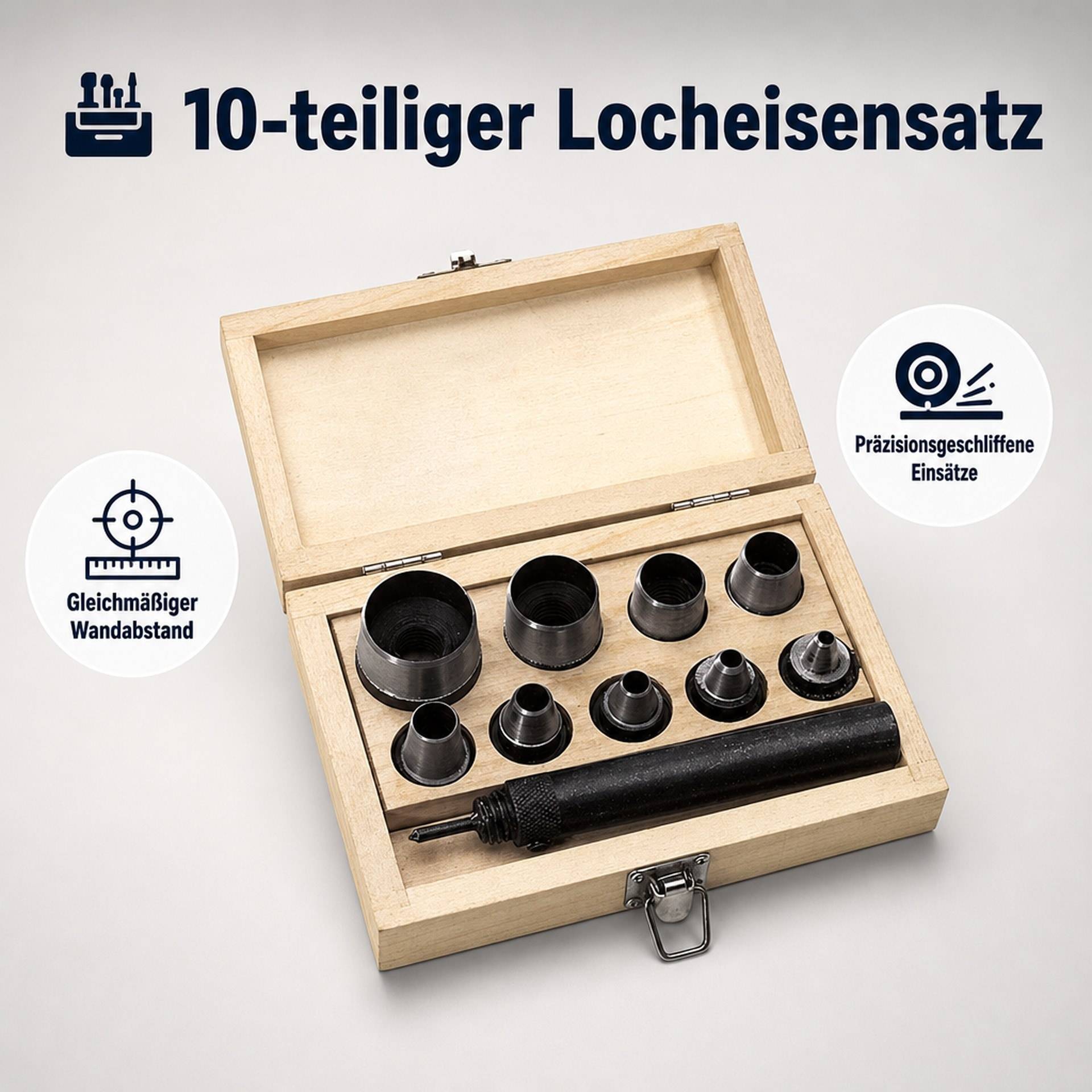 Locheisensatz in Holzbox, 10-teilig-2
